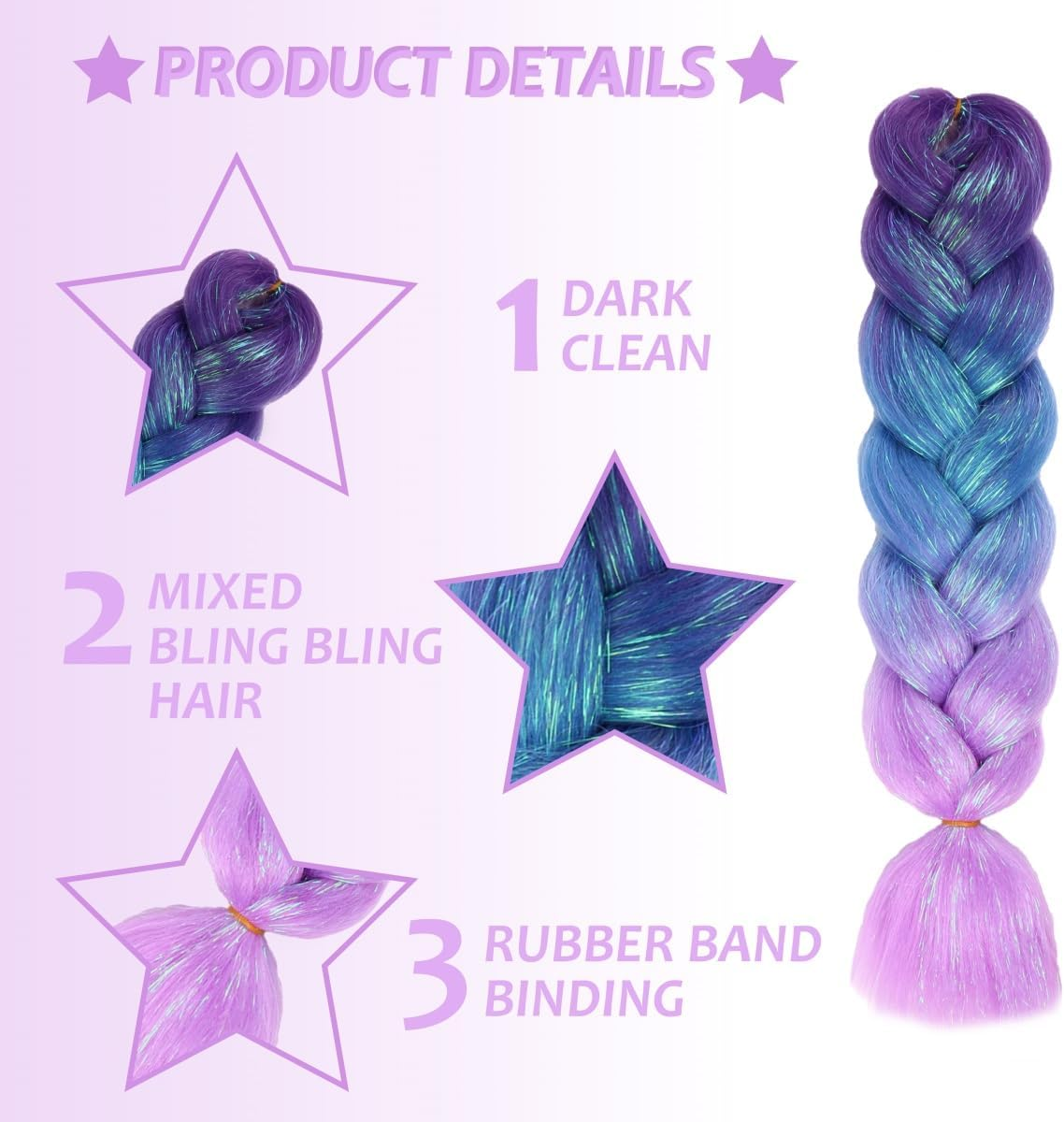 Ombre Jumbo Braiding Hair Extensions with Sparkling Hair Tinsel Strands Jumbo Braiding Hair Extensions High Temperature Fiber Crochet Twist Braids 24Inch 3Pcs/Lot (C26)