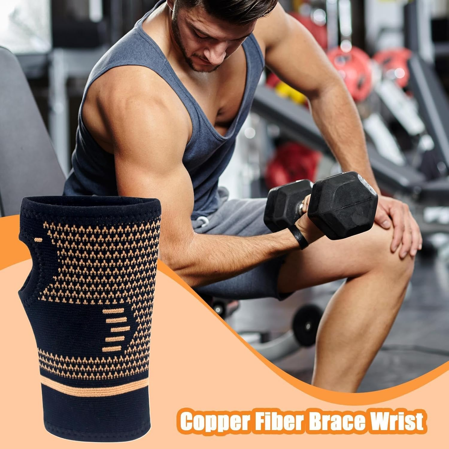 Copper Wrist Support,Copper Elastic Wrist Hand Support | Wrist Brace, Breathable Hand Guard, Wrist Wrap for Sprain, Workout, Fitness image number 1