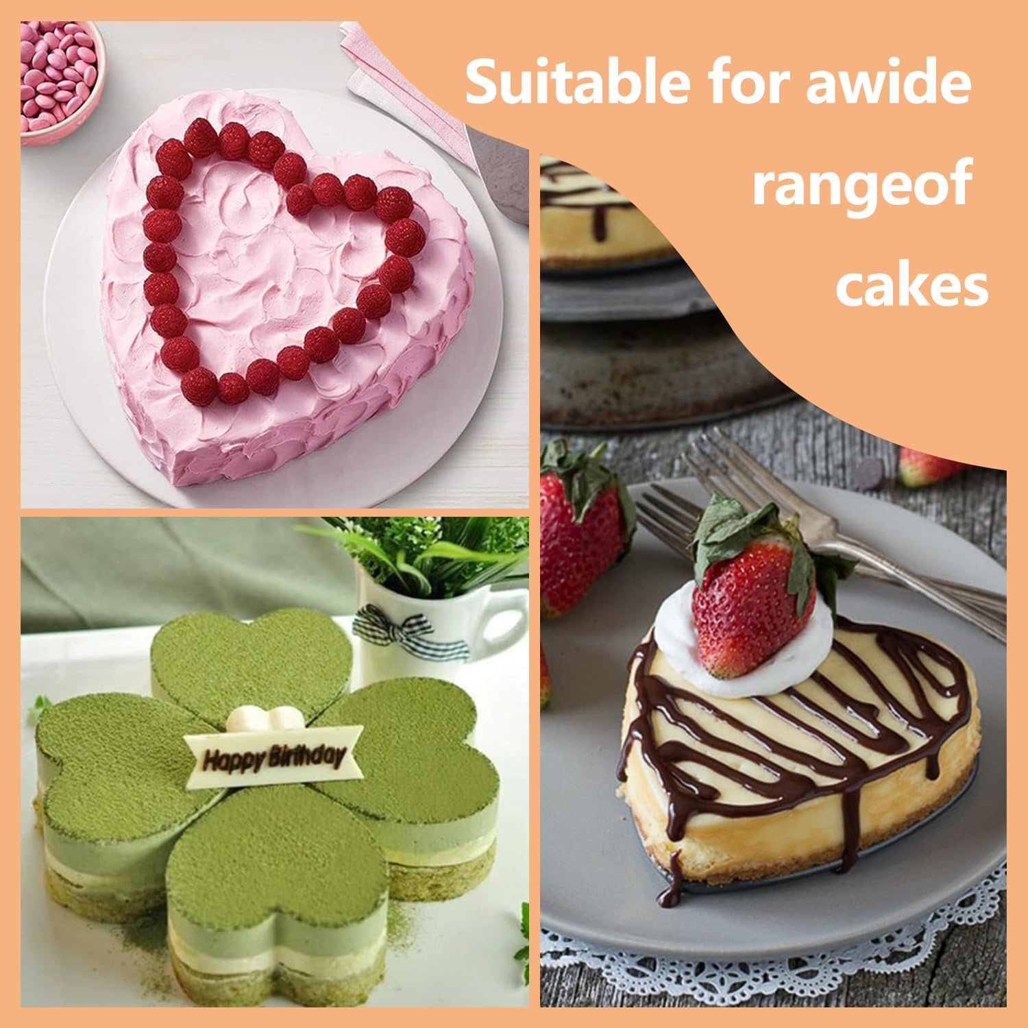 2 Pcs Heart Shaped Cake Pan Set, Aluminum Heart Shape Mould, Non-Stick Heart Cake Tins, 6 Inch & 8 Inch, Removable Bottom Baking Mould, for Household Christmas Birthday Wedding image number 2