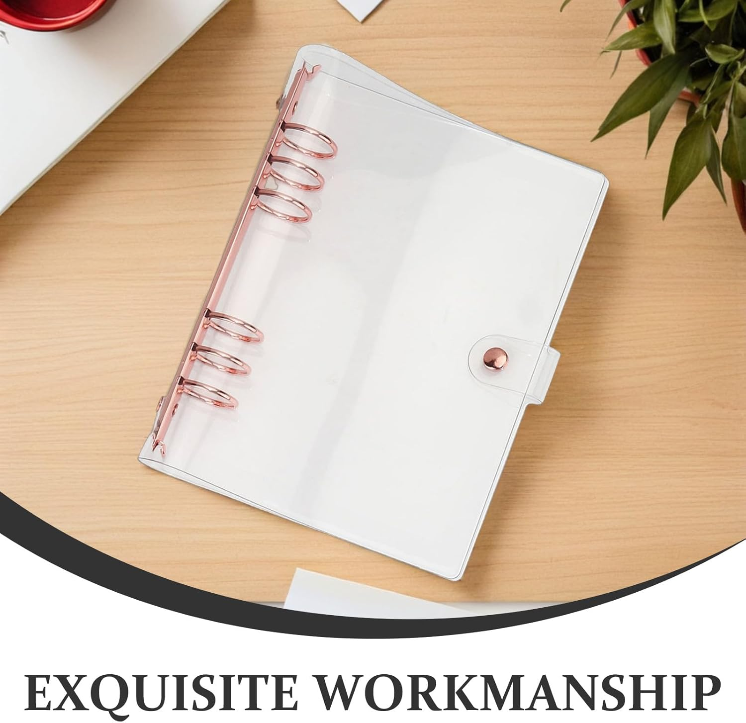 SHERCHPRY A5 Loose-Leaf Notebook Cover 6-Ring Binder PVC Rose Gold Refillable Notepad Cover Portable for Student Office Supplies