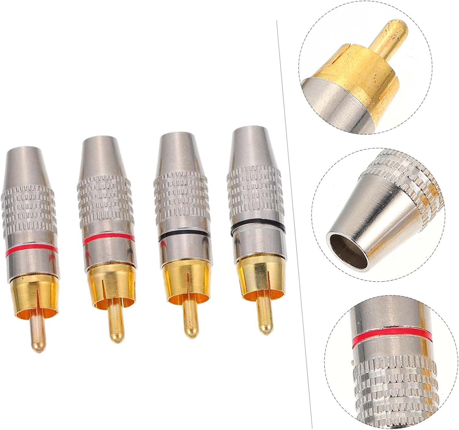 Angoily 4Pcs Gold Plated Male Audio Plug Speaker Connector Set for Home Theater Hi-Fi Sound System with Colored Rings Compatible with Professional Av Equipment image number 1