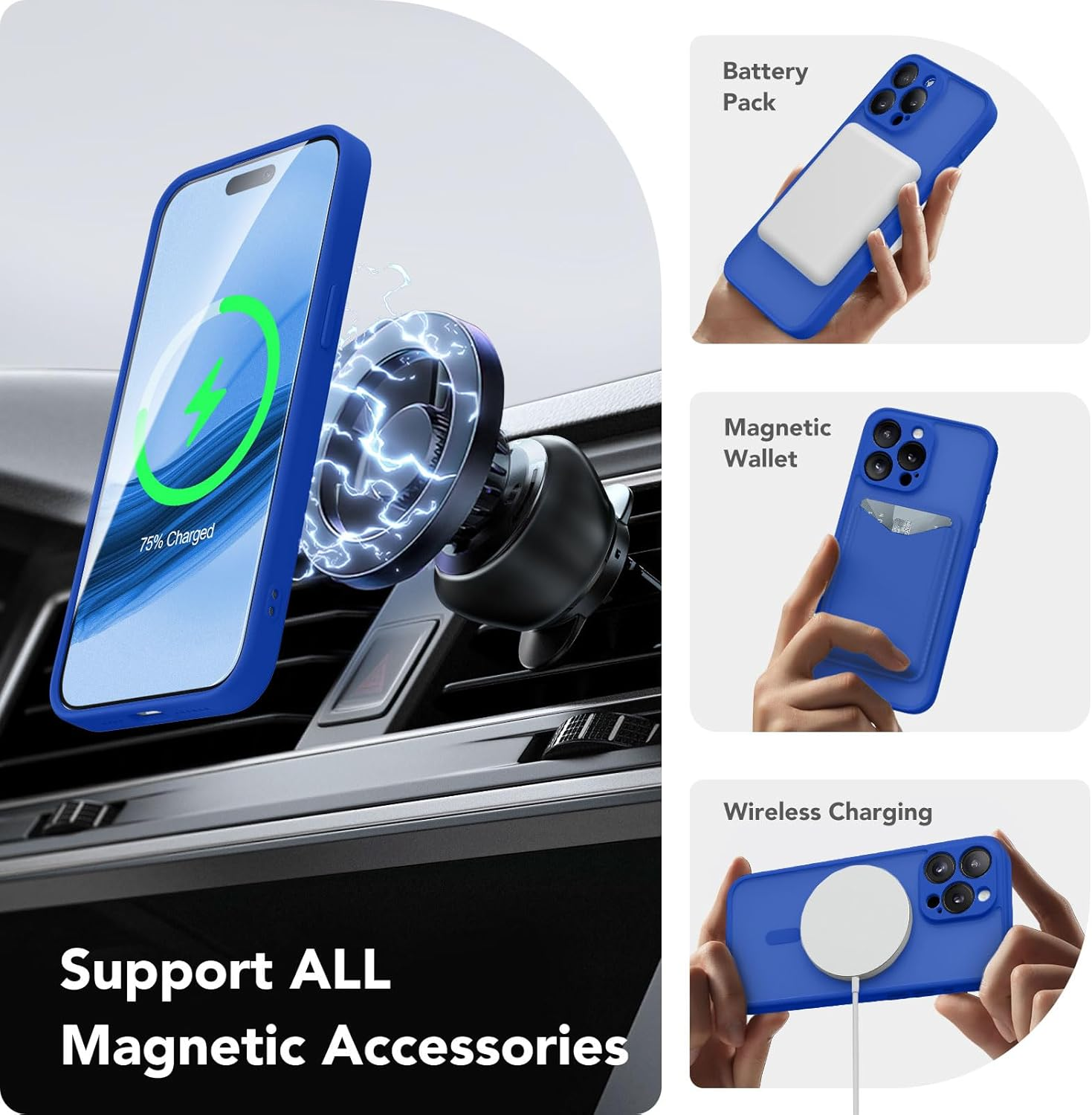 CAPRARO Magnetic for Iphone 15 Pro Max Case, [Compatible with Magsafe] [Full Camera Protection] [14FT Drop Protection] Shockproof Protective Slim Translucent Phone Case, Klein Blue - Brown image number 3