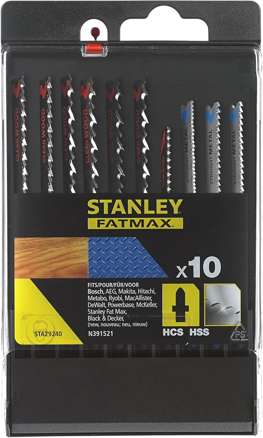 STANLEY FATMAX STA29240-XJ T-Shank Jigsaw Blade Mixed Set, 10 Piece image number 1
