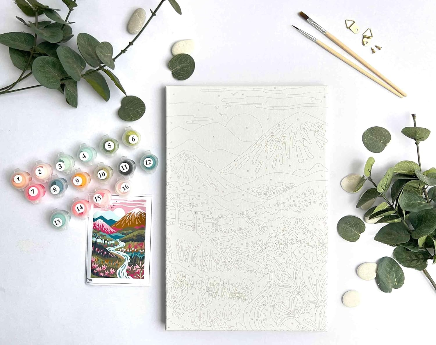 Pink Mountains Paint by Numbers Kit on Framed Canvas, Mom Gift, Mothers Day Gift, Abstract Sunrise Landscape Painting, DIY Adult Craft, 20X30Cm Beginner, Minimalist Wall Art image number 4