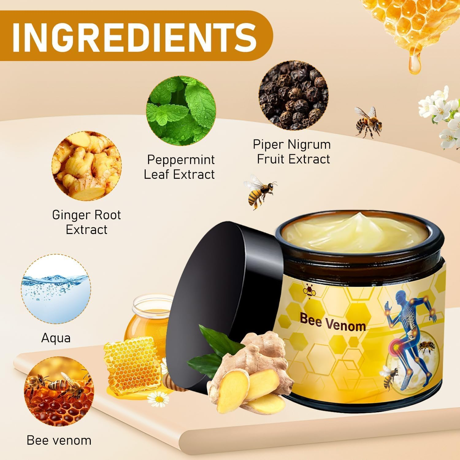 2 Pcs Bee Venom Cream,Professional Bee Venom Cream,For Neck,Waist,Back Hand Feet and Leg