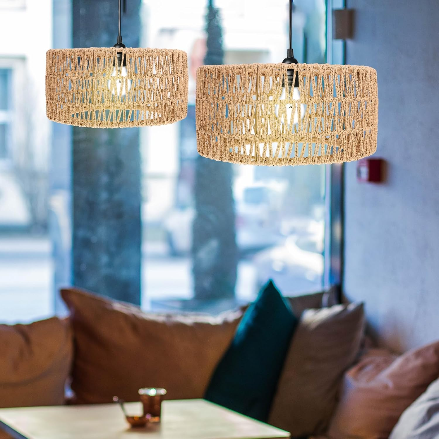 Ciieeo Rattan Lamp Shade Boho Rattan Lampshade Cylinder Woven Lampshade Replacement Pendant Sconce Shade Ceiling Fan Light Cover Yellow 30.00X30.00X15.00CM