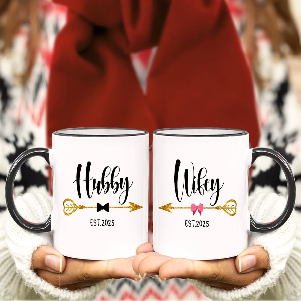 Fatbaby Est 2025 Hubby and Wifey Coffee Mug,Mr and Mrs Gifts Couple Mug, Wedding Gift Mug for Couples, Newlywed Gifts,Unique Bridal Shower Gifts Mug for Bride and Groom 11Oz image number 3