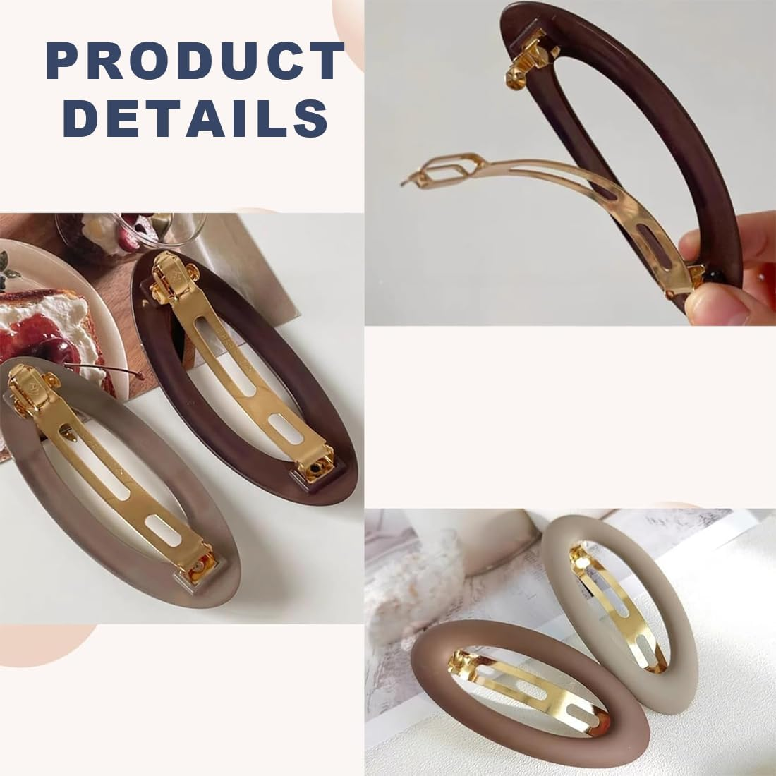 Bangbobi Set of 4 Ellipse Hair Clips for Women, Automatic, Large, Matt, Classic French Hair Clip Set for Women & Girls, Hair Accessories image number 6