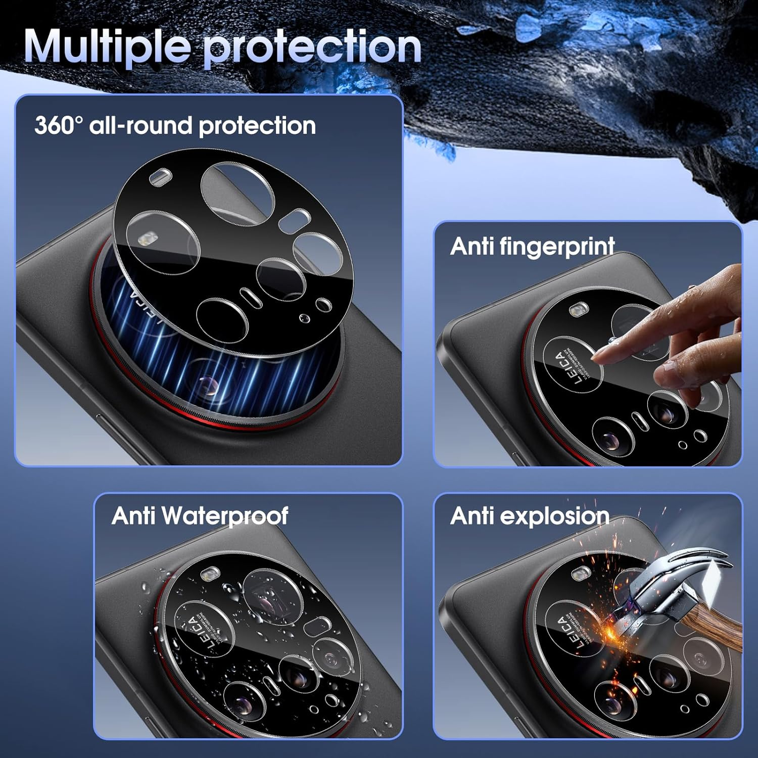 Xunzii Pack of 2 Camera Protectors for Xiaomi 15 Ultra 5G for Tempered Glass - [Black], 9H Hardness Anti-Scratch Camera Protective Film with Positioning Aid for Installation, Anti-Dust HD Rear Camera image number 6