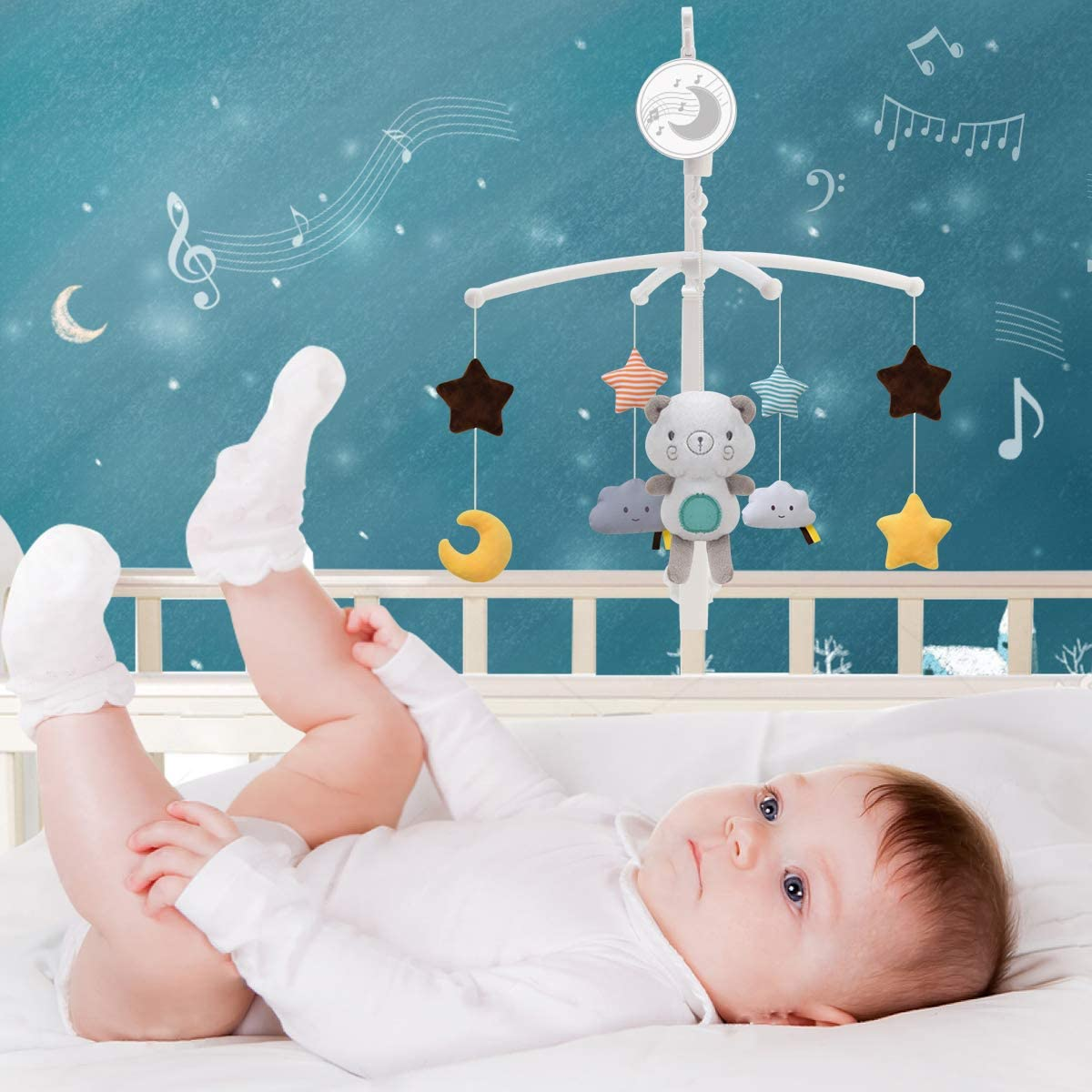 Baby Musical Crib Mobile with Hanging Rotating Toys,Infant Bed Decoration for Newborn Boys and Girls image number 3
