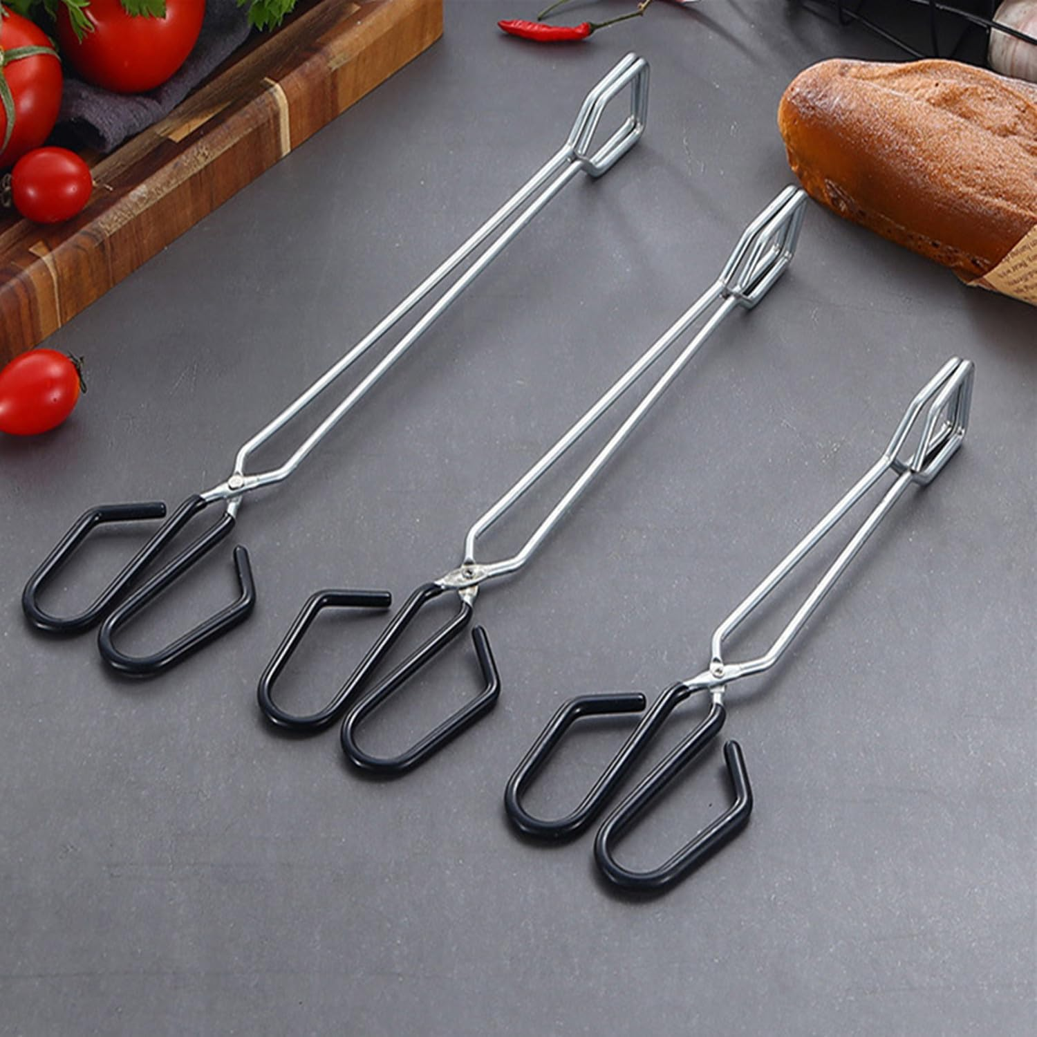 3 Pack Stainless Steel Scissor Tongs Cooking Scissor Tongs Kitchen Baking Bread Food Tong Barbecue Grilling Tongs Tool for Flipping Food image number 3