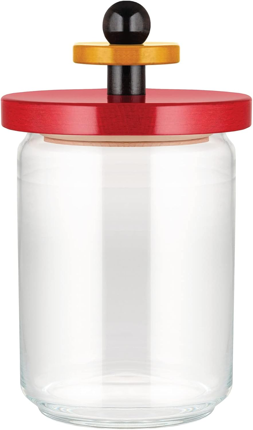 Alessi Mr. Sottsass I Suppose ES16 / 100 - Design Hermetic Glass Jar with Beech Wood Lid, Red, Black and Yellow image number 1