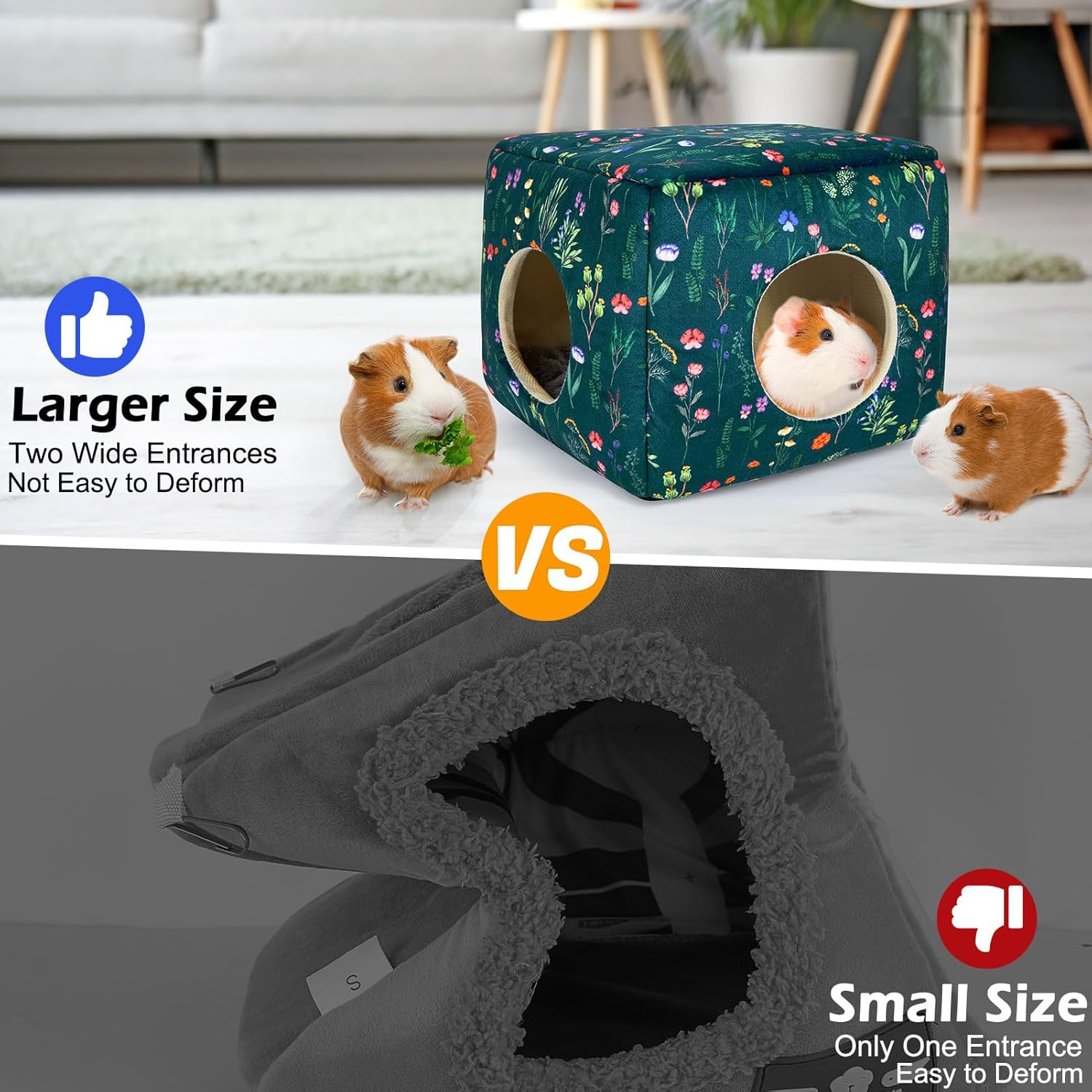 Hedgeink Guinea Pig Hideout Rabbit Bed Cubic Guinea Pig House Accessories Machine Washable Rabbit House Hideaway Hamster Bed for Bunny Chinchilla Ferret Small Pets image number 4