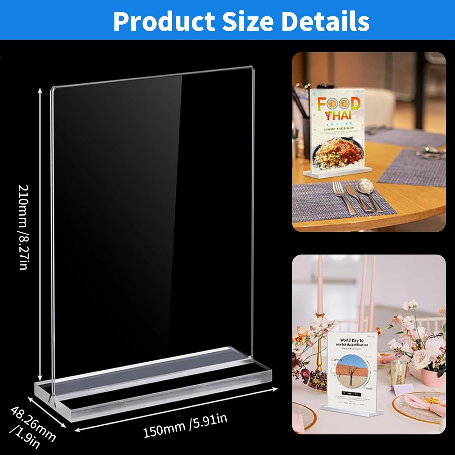 5 Pack Sign Holder, Clear T-Shape A5 Table Top Display Stand, Double Sided Holder for Menu Display, Paper Desk Display Stand, Upright Poster Holder for Promotion Leaflet Exhibition Pictures (5) image number 2