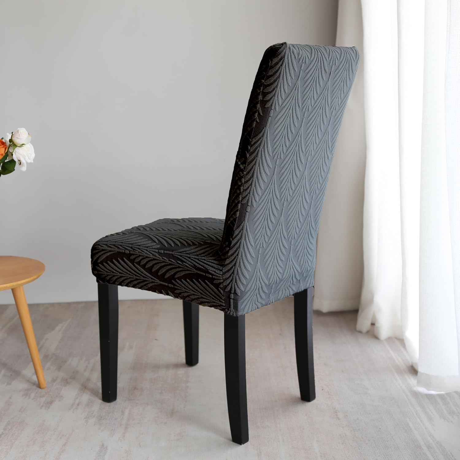 Dining Chair Covers, Stretch Kitchen Chairs Covers,Jacquard Dining Chair Covers Set of 6,Removable Washable Dining Chair Covers for Home Living Room Kitchen Banquet Hotel (6, Leaves-Medium Grey) - 6, Diamond-Beige image number 4