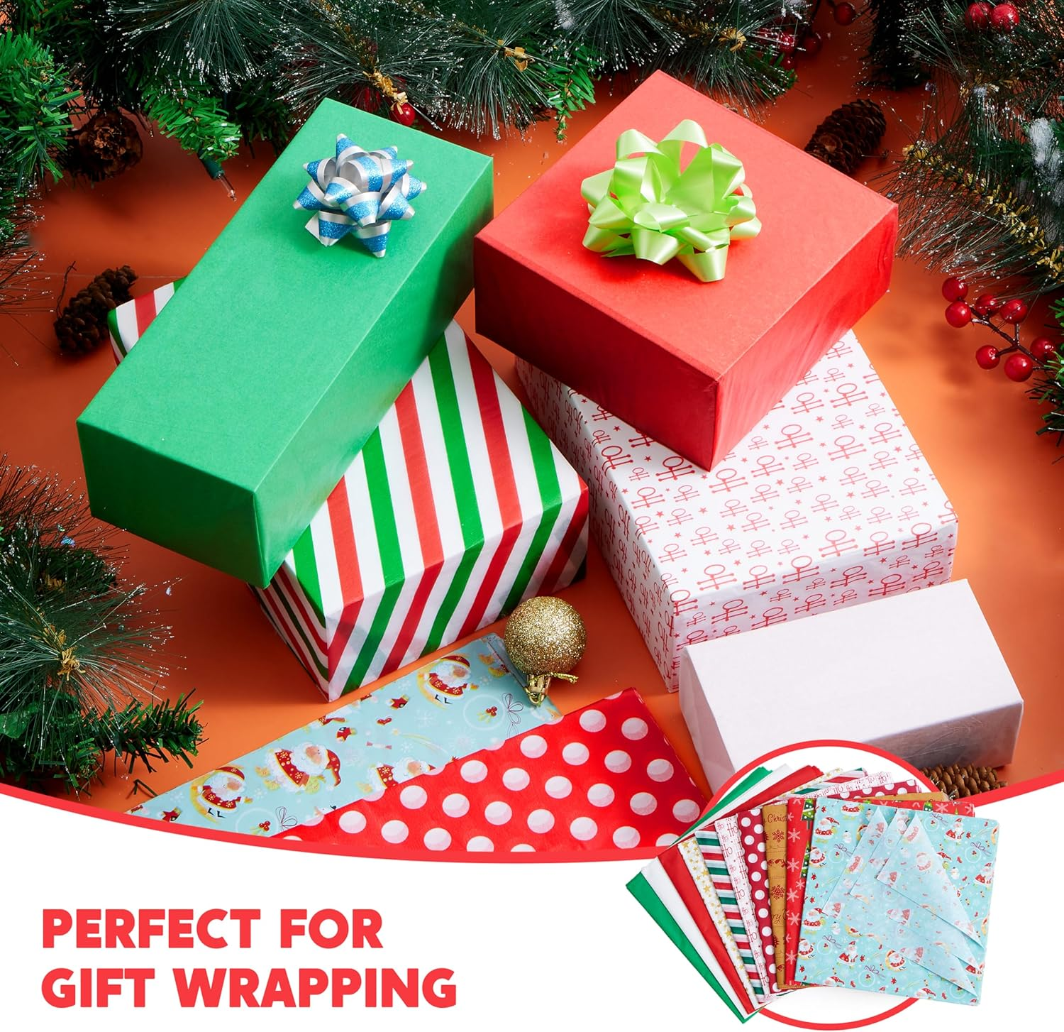 Joiedomi 150 Sheets Christmas Tissue Paper Assorted Design; Easy and Fast Gift Wrapping Accessory Perfect for Present Boxes, Xmas Gift Wrapping Bags and Wine Bottles image number 3