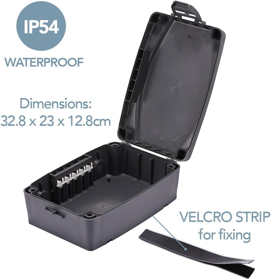 Electraline 300175 Outdoor Waterproof IP54 Protective Box with 3-Way Socket Strip, Black, Large image number 1