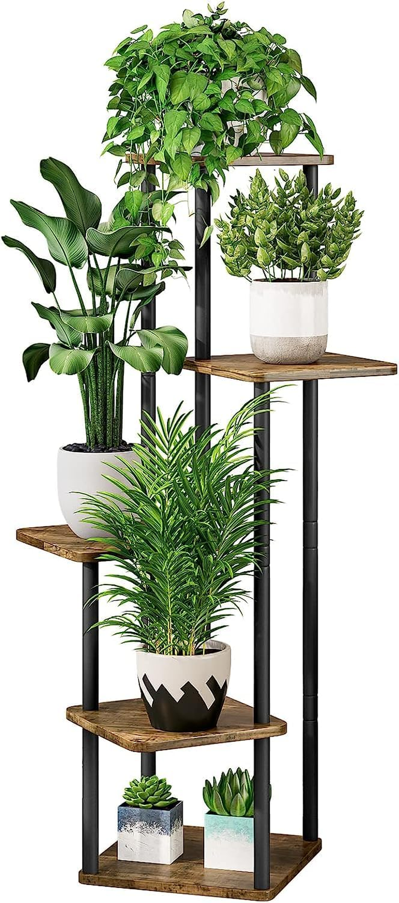 Plant Stand 5 Tier Indoor Metal Flower Shelf for Multiple Plants Corner Tall Flower Holders for Patio Garden Living Room Balcony Bedroom, Black