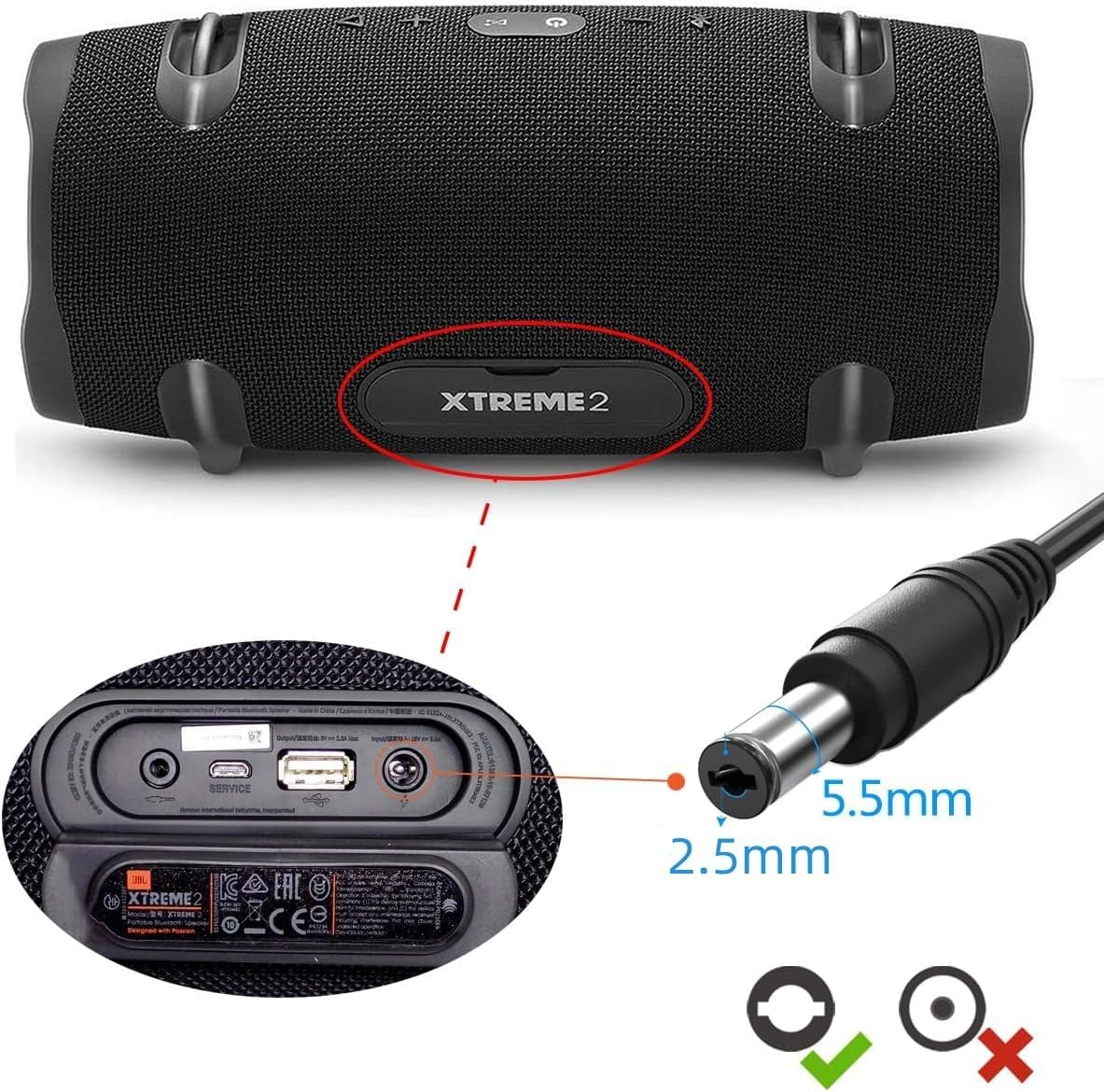 19V 3.42A Charger 2.37A 2.1A 40W Power Supply Adapter for JBL Xtreme Extreme 2 Portable Wireless Bluetooth Speaker Black Blue Red JBLXTREMEBLK JBLXTREMEBLU Boost Soundbar Positive Grid Spark image number 3