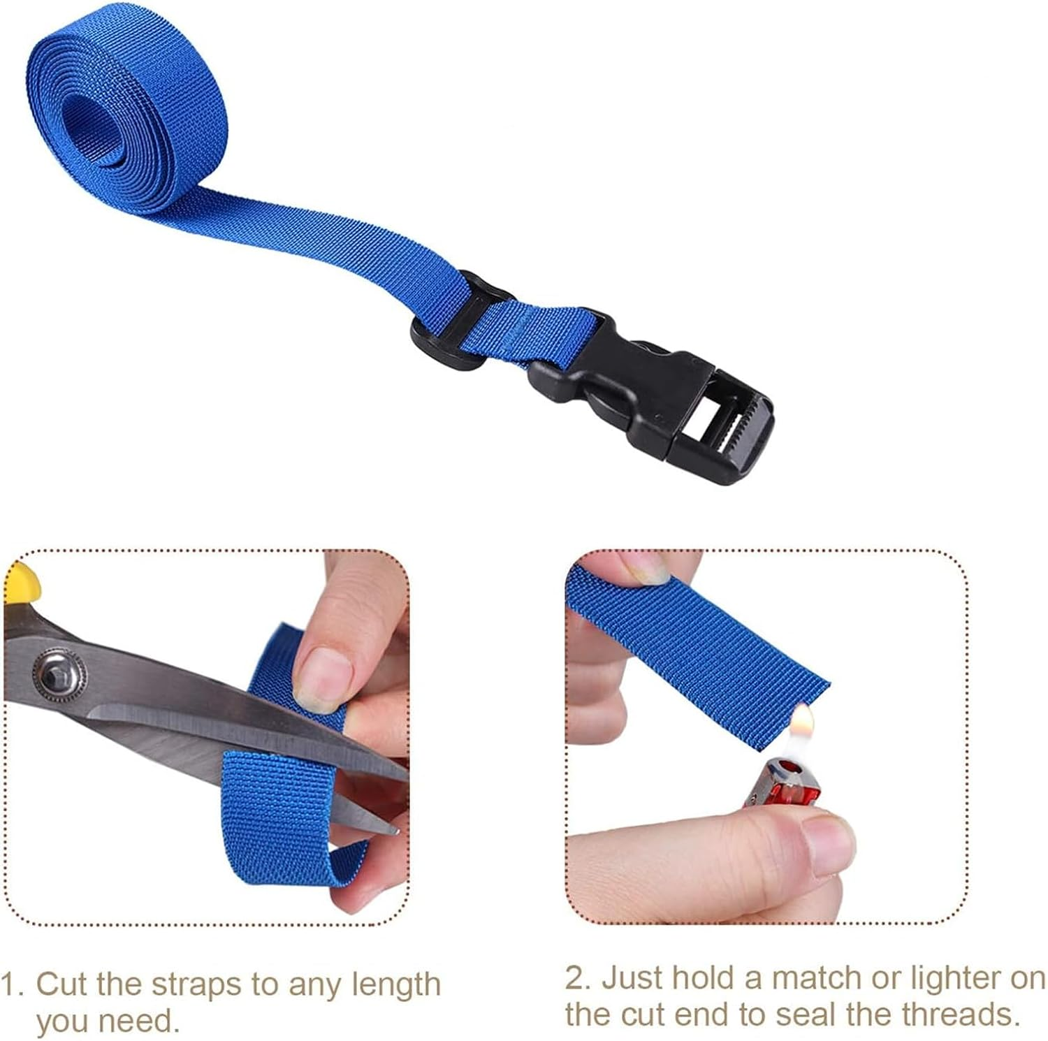 Luggage Straps, 4 Pack Heavy Duty Utility Webbing Strap Adjustable for Backpacking, Camping, Sleeping Bag Compression, Suitcases, with Quick Release Buckle Clip, Blue image number 6