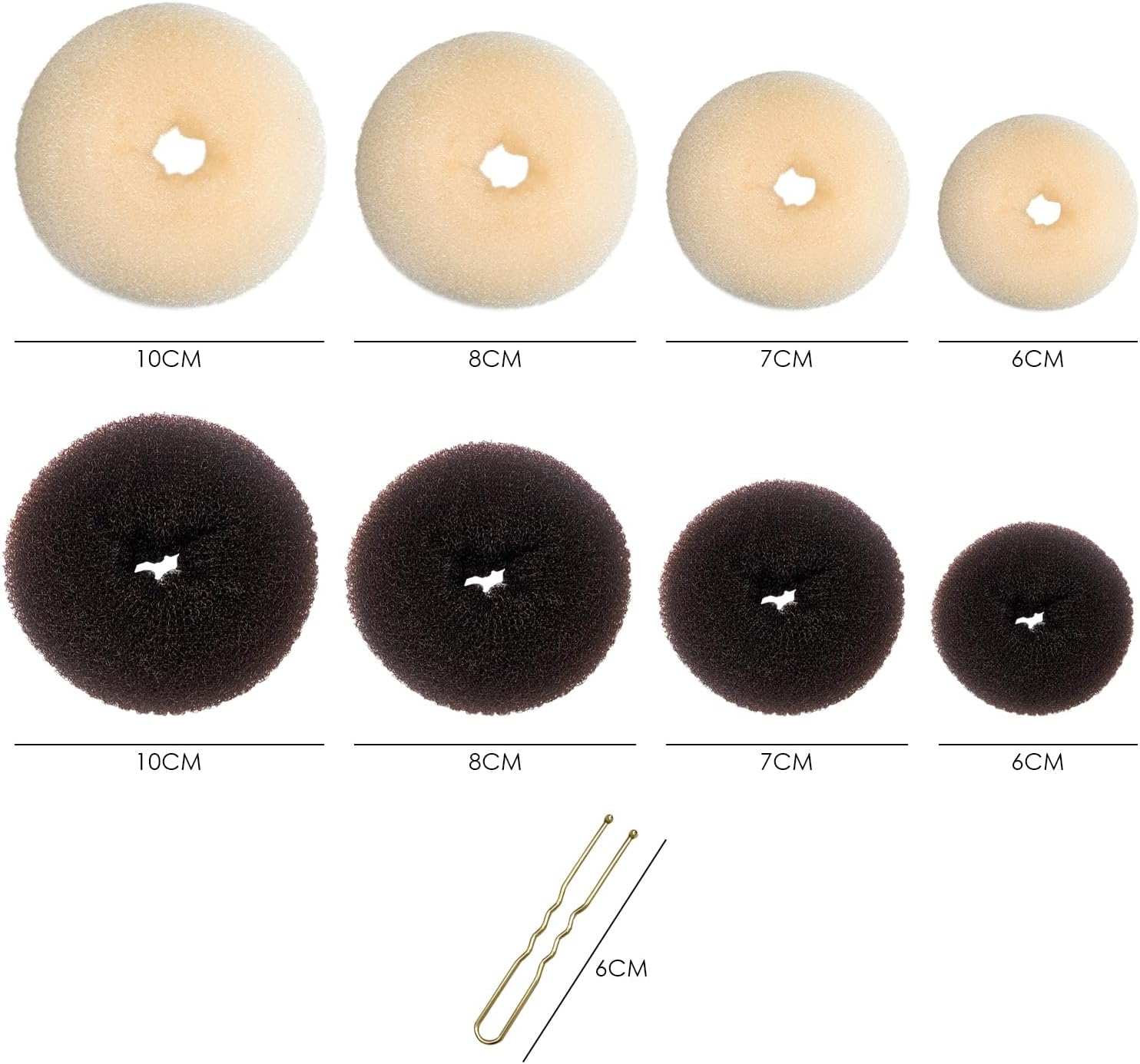 8 Pieces Donut Hair Clip with 20 U Shaped Clips, Mini Donut Styler, Hair Scrunchie Accessories for Ballet Dancers (Dark Brown, Beige) image number 3