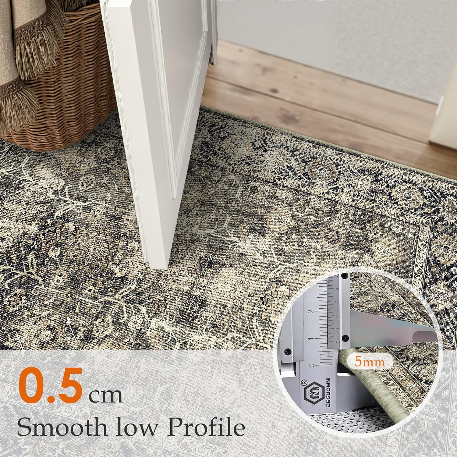 Purecozy Vintage Rugs for Living Room 160X230Cm Brown Office Washable Carpet Non Slip Bedroom Indoor Area Rug Low Pile Home Decor Retro Accent Rug for Dining Room Bathroom Kitchen image number 2