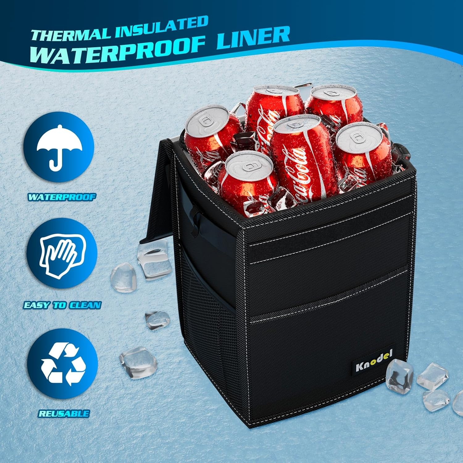 K KNODEL Car Trash Can, Car Bin, Waterproof Auto Garbage Bag, Car Bin with Lid, Leak-Proof Car Storage Bag, Auto Garbage Bag Hanging (Medium, Black) image number 6