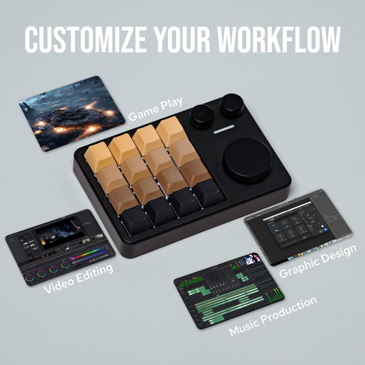 Kiiboom Cybrix 16 via Programmable Macro Pad - 16 Keys + 3 Knobs, Type-C Wired Aluminum Numpad, Hot-Swappable PCB, RGB Backlight, Lightweight & Portable Numeric Keypad for Windows & Mac (Black) image number 1