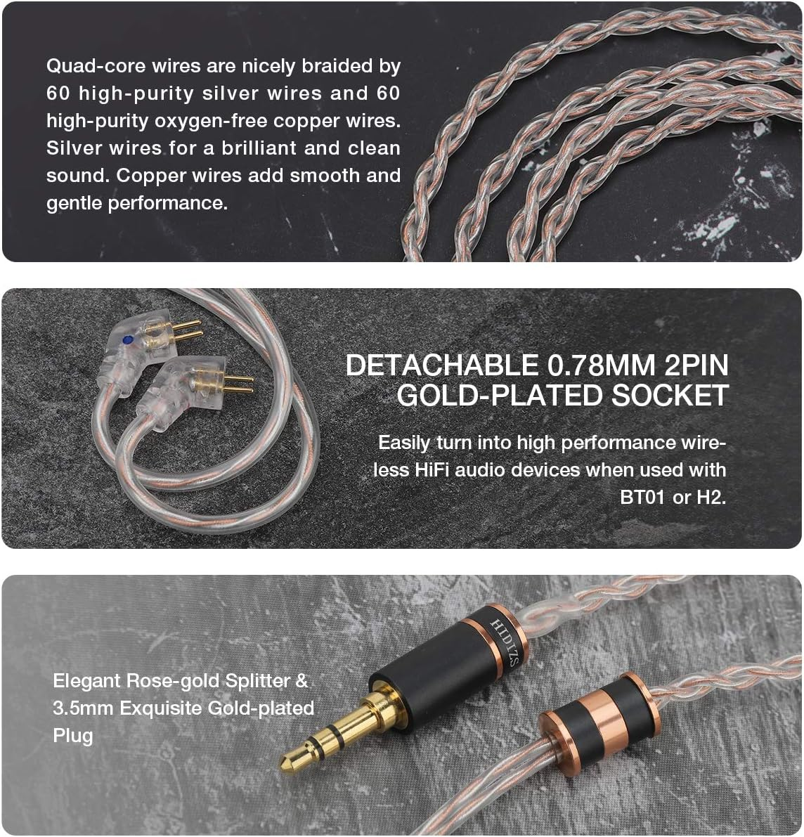 HIDIZS MS2 Hybrid Dual Drivers Hifi Earphones, 3.5Mm In-Ear Monitors Headphones, Hi-Res Audio Iems with Detachable Cable 0.78Mm 2Pin for Android Smartphones Iphone Audio Players Computer (Blue) image number 5