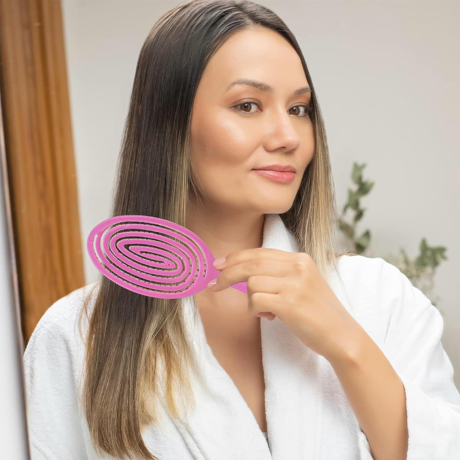 Biiange Detangling Brush for Women, Spiral Hairbrush, Vented Hairbrush with Soft Bristles, Glide through Tangles with Ease, for Straight, Curly & Wet Hair (Rose Red) image number 3
