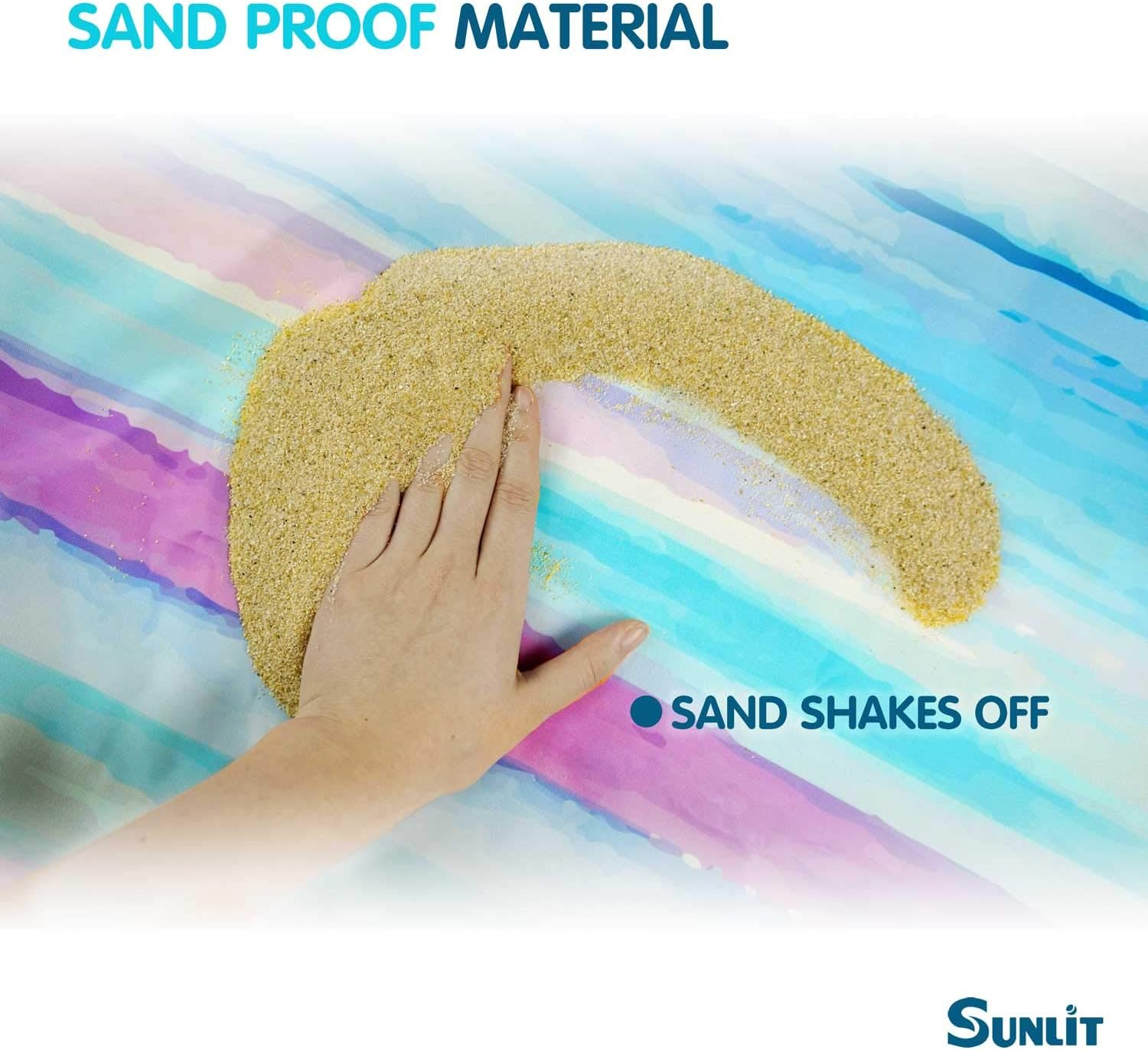 Sunlit Sand Proof Beach Blanket Sand Proof Mat with Corner Pockets and Mesh Bag 7' X 9' for Beach Party, Travel, Camping and Outdoor Music Festival, Watercolor Painting, Macaron Blue and Pink image number 5