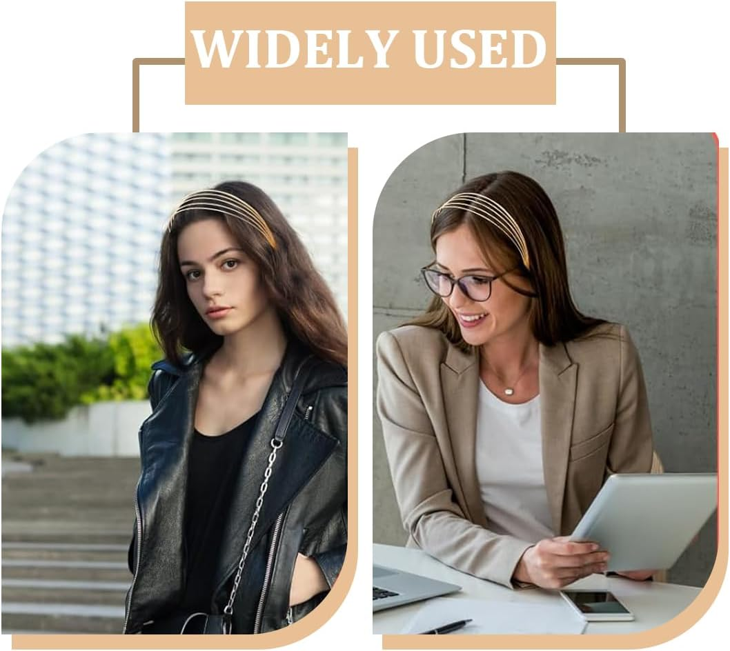 Pack of 2 Women'S Hair Bands, Gold, Multilayer Metal Headbands for Women, Fashionable Elegant Hair Bands image number 3