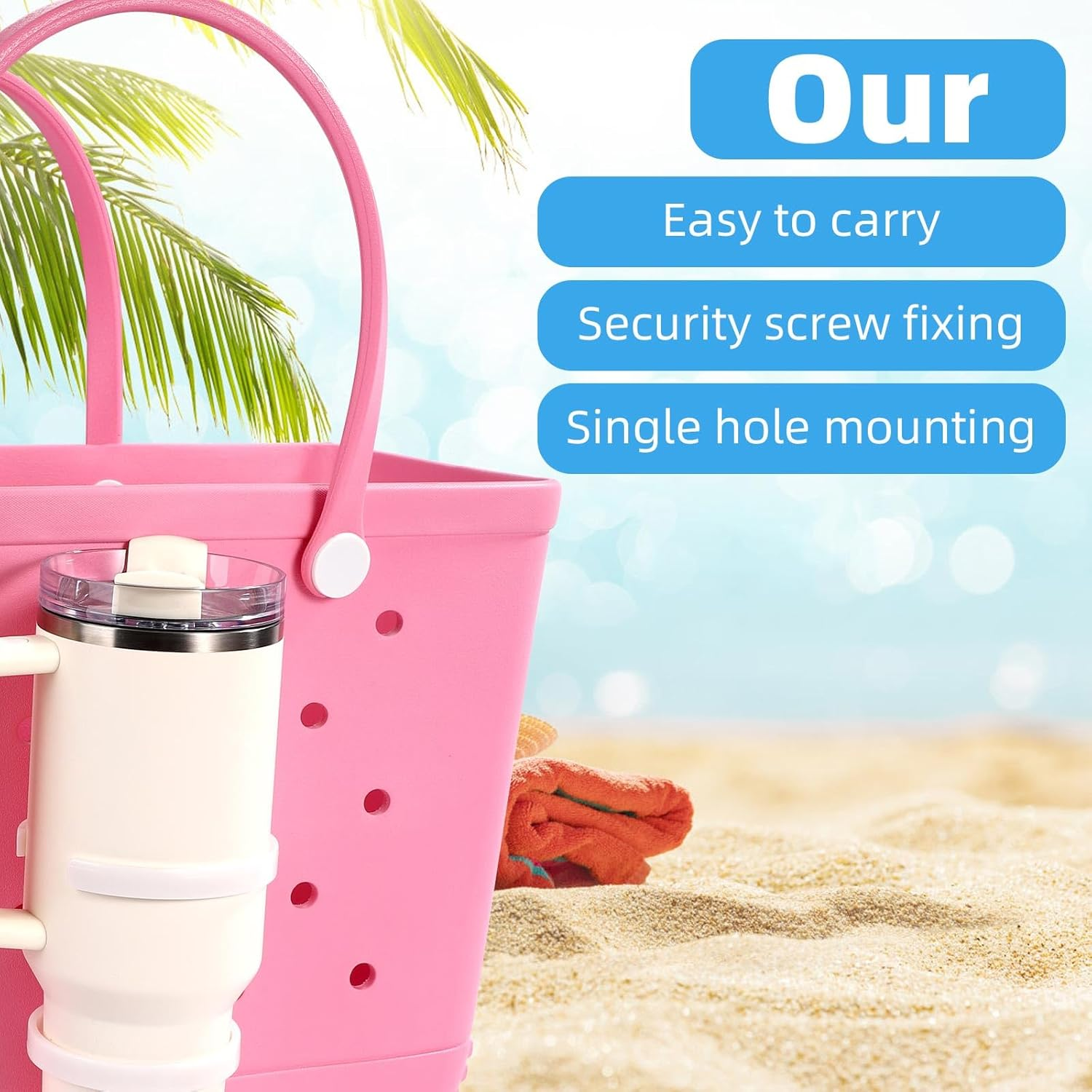 Lyreh 2Pcs Cup Holder for Bogg Bag, 2 Sizes ABS Practical Water Bottle Storage Holder Suitable Water Bottle Organizer Accessories for Stanley Cup 30Oz 40Oz (White)