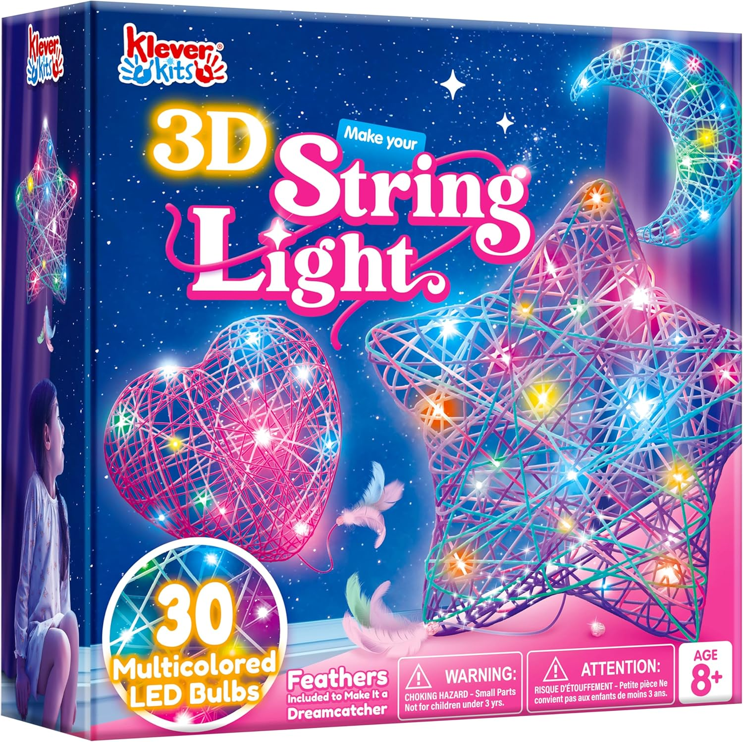 Klever Kits 3D String Art Kit for Kids, Light up String Light Toy with 30 Multi-Colored LED Bulbs, Arts and Crafts Set, Birthday Gifts for Girls and Boys Ages 6-12 image number 3
