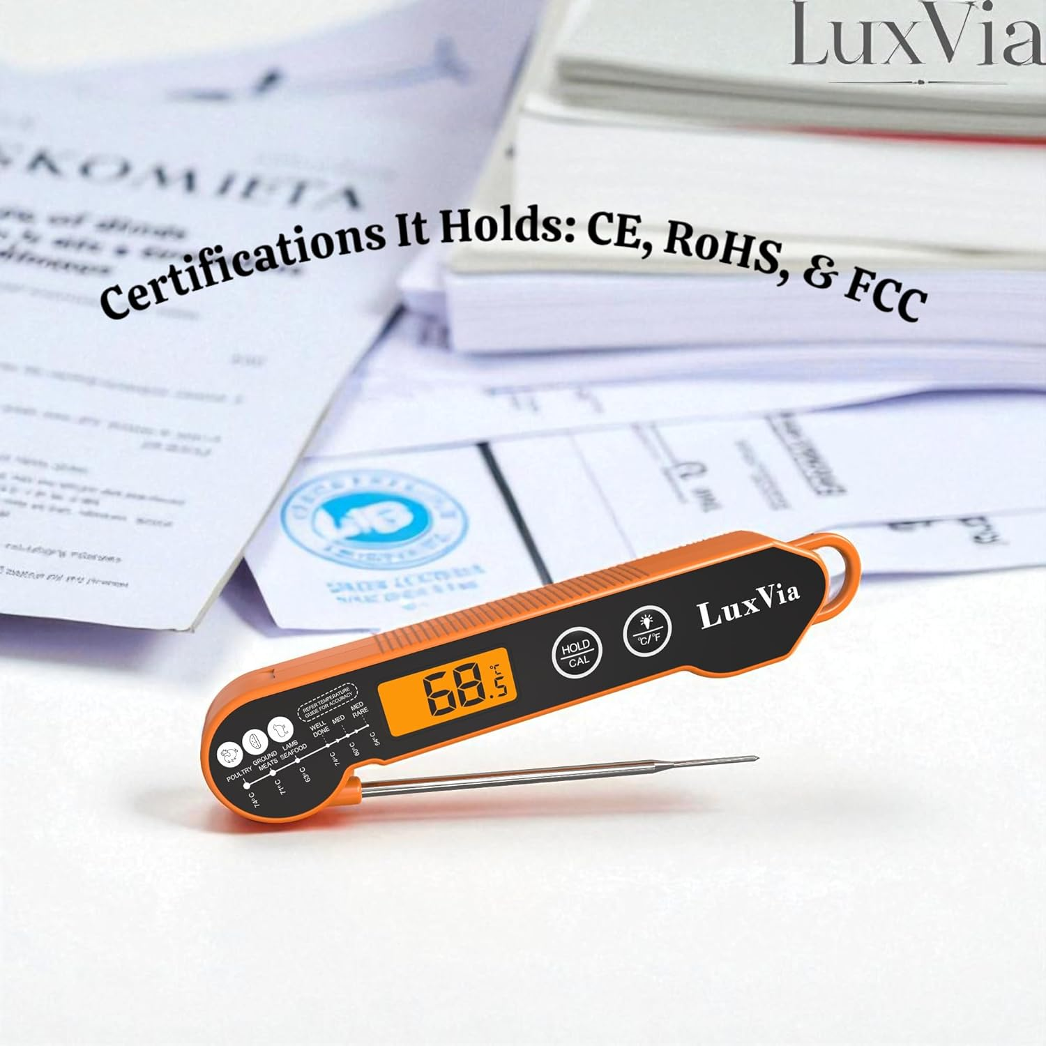 Digital Instant Read Meat Thermometer for Grilling Waterproof Kitchen Food Thermometer with Calibration & Backlight Smoker Oil Fry Candy Thermometer BBQ Grill &plusmn;1 &deg;C Accuracy 2-3S Quick Read (Orange) image number 1