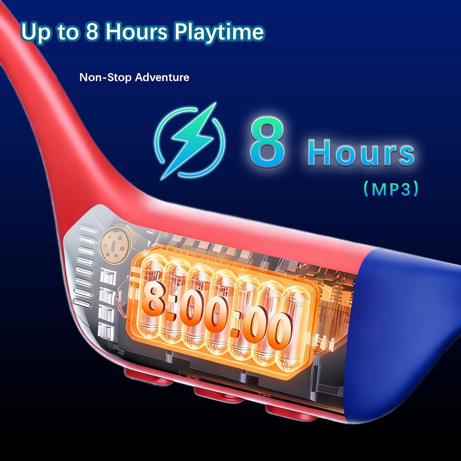 Essonio Usa Bone Conduction Headphones IP68 Waterproof Swimming Headphones with Mic Bluetooth Open Ear Earbuds with MP3 Mode 32GB Memory Deep Bass Secure Fit for Running, Cycling and Fitness, Blue