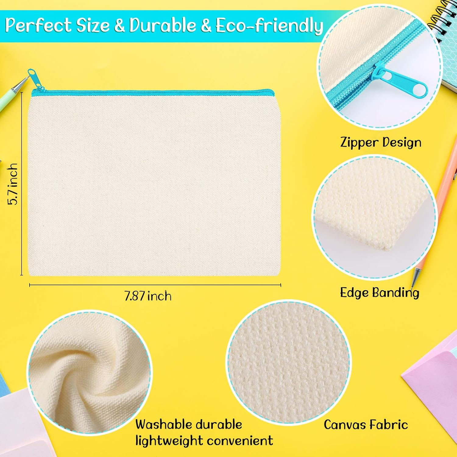 Shappy 40 Pcs Canvas Zipper Pouch Bags Pencil Pouch Canvas Makeup Bags Blank Pencil Case Cotton Cosmetic Case for Travel DIY Craft (7.87 X 5.70 Inches,M) image number 4
