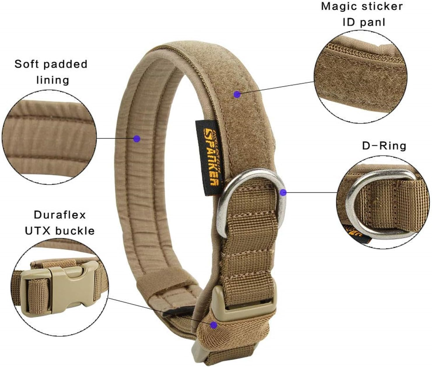 Excellent Elite Spanker Tactical Dog Collar Military Training Nylon Adjustable Dog Collar for Large Medium Small Dog(Coyote Brown-S) image number 4