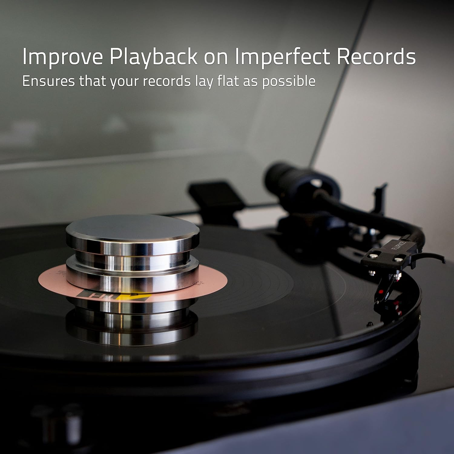 Fluance Hifi Vinyl Record Weight Stabilizer High Mass 760 Gram Steel LP Disc Turntable Accessory with Protective Velvet Pad for Vibration Damping (RW02)
