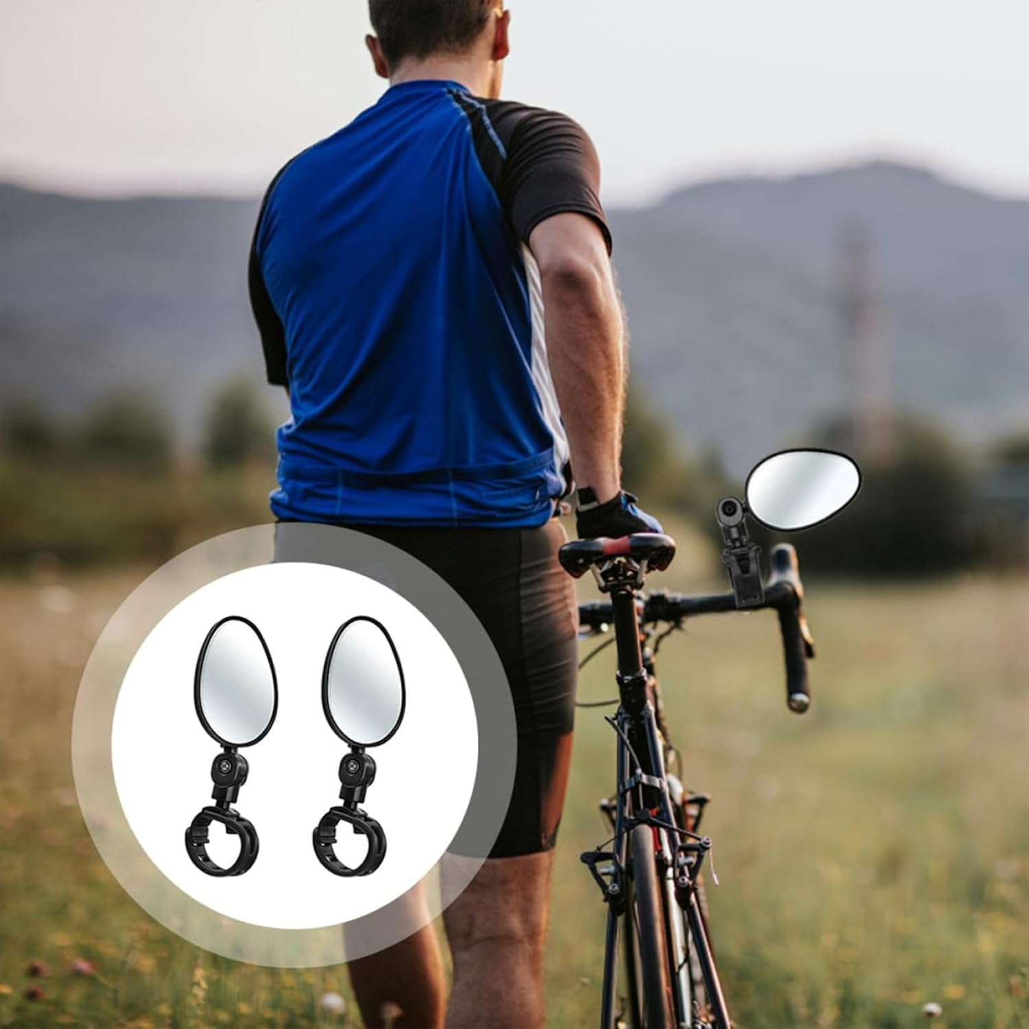 360-Degree Adjustable Bike Mirrors 2-Pack - Shockproof Acrylic Convex Lens for Mountain/Road Bikes, Universal Handlebar Rearview Mirror with Anti-Vibration Base image number 2