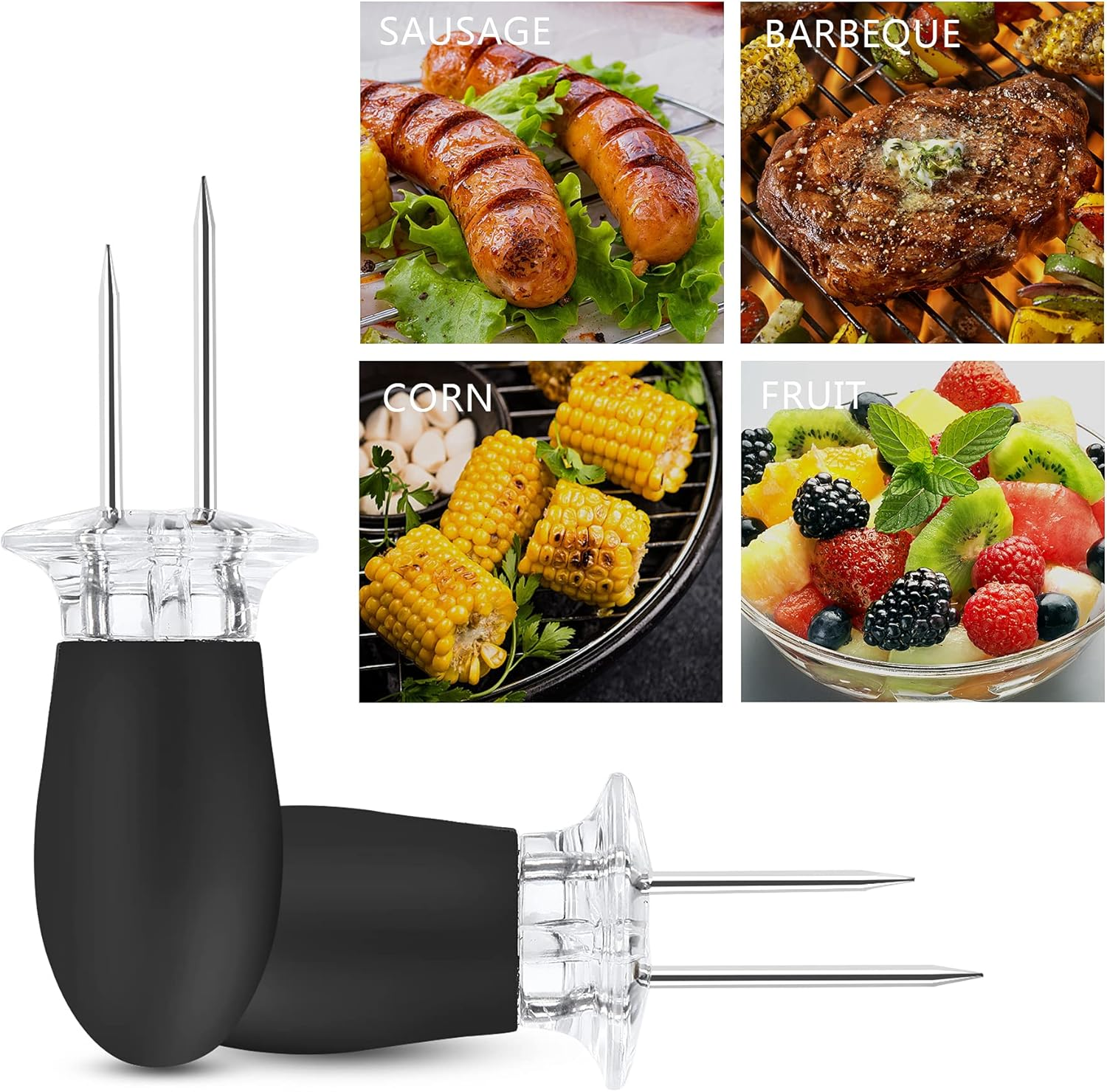 AUGSUN 18Pcs/9Pairs Black Corn Holders, Stainless Steel Corn Cob Holders Corn on the Cob BBQ Fork Skewers with Butter Spreader for Home Cooking Parties Camping image number 1