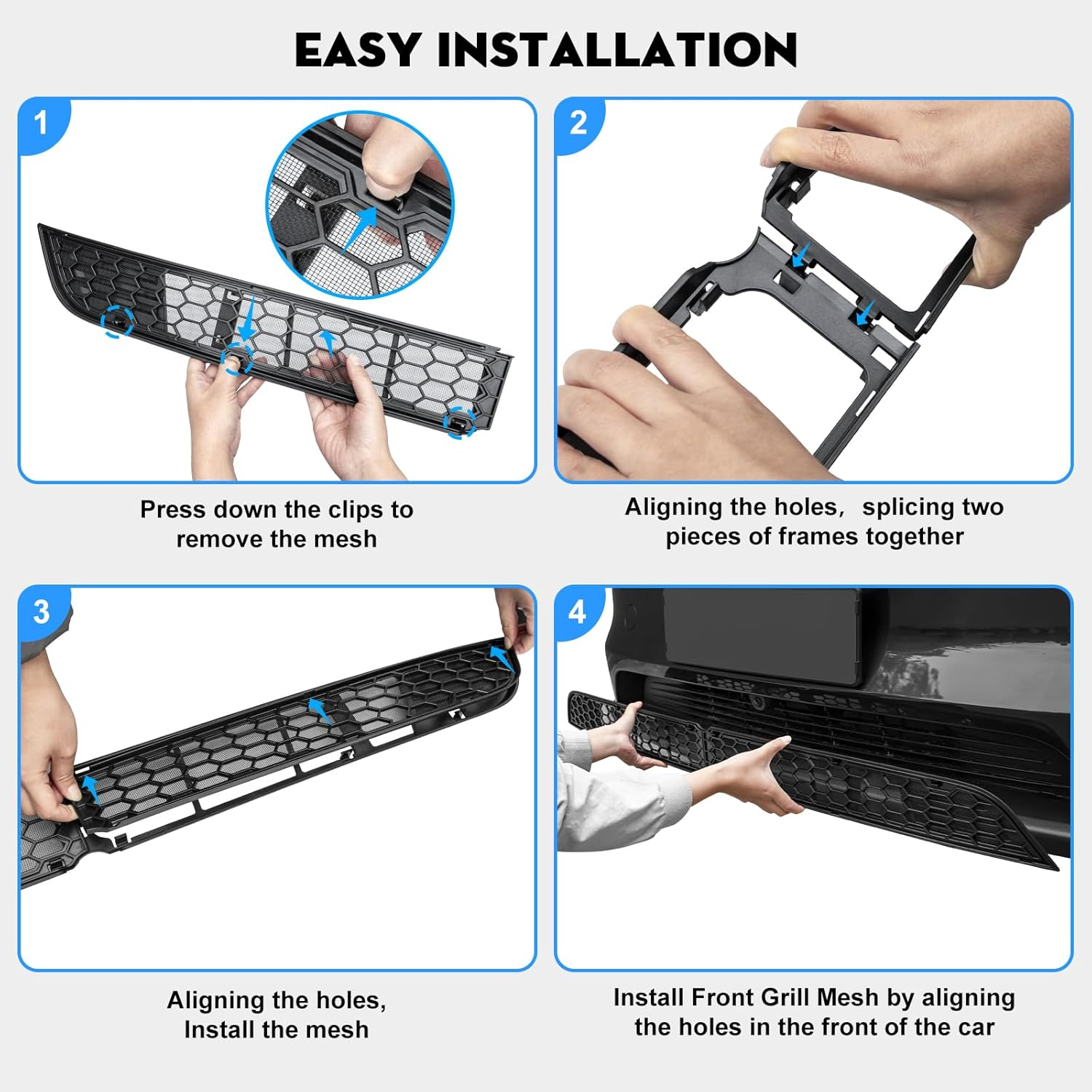 Grille Mesh Inserts for 2025-2026 Tesla New Model Y Front Air Inlet Vent Grille Cover Replacement for New Model Y Juniper (Launch Series) Accessories (Detachable Version) No 3M Sticker Needed image number 3