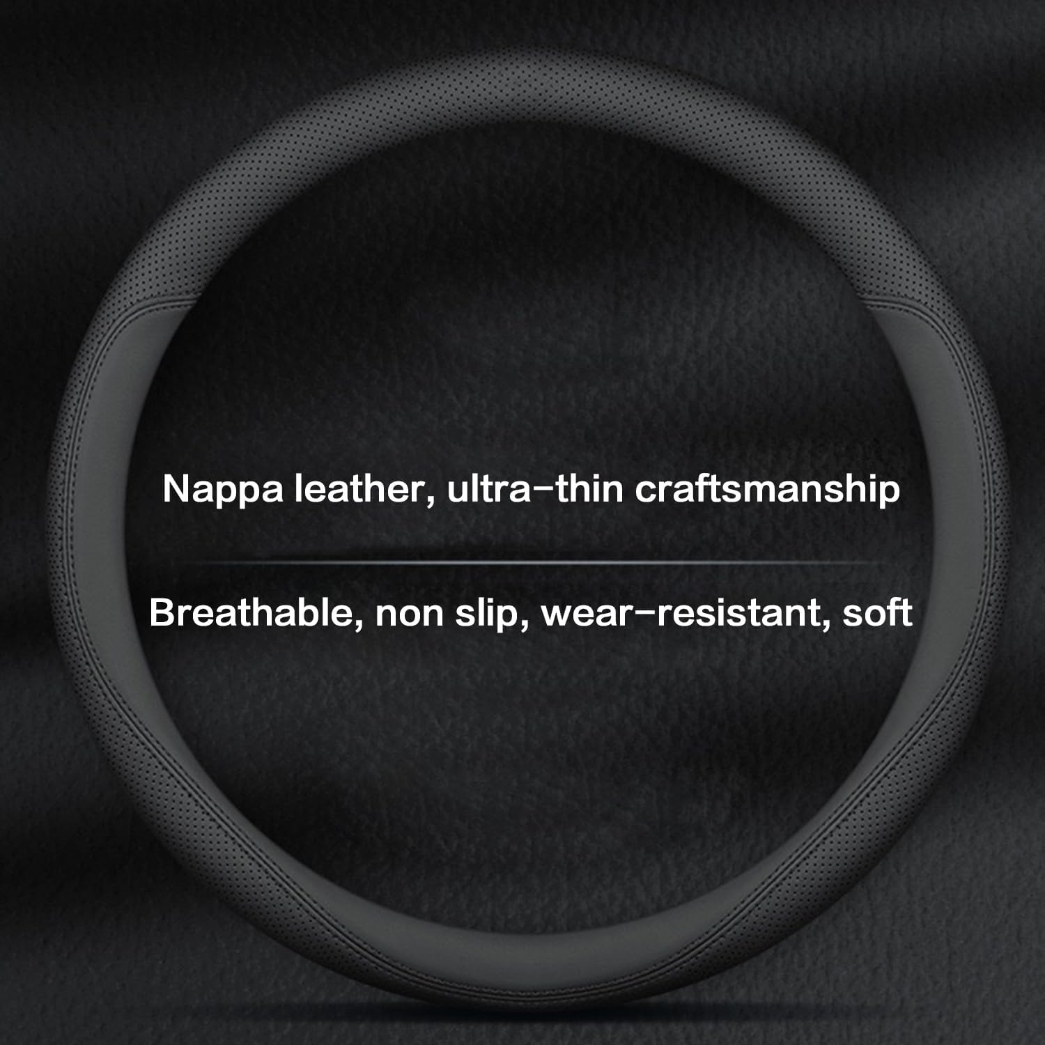 Car Steering Wheel Cover Compatible with Subaru Forester Impreza Legacy Outback Ascent Tribeca Crosstrek BRZ Baja 14.5-15 Inches, Ultra-Thin Design Premium Nappa Leather (Black-A)