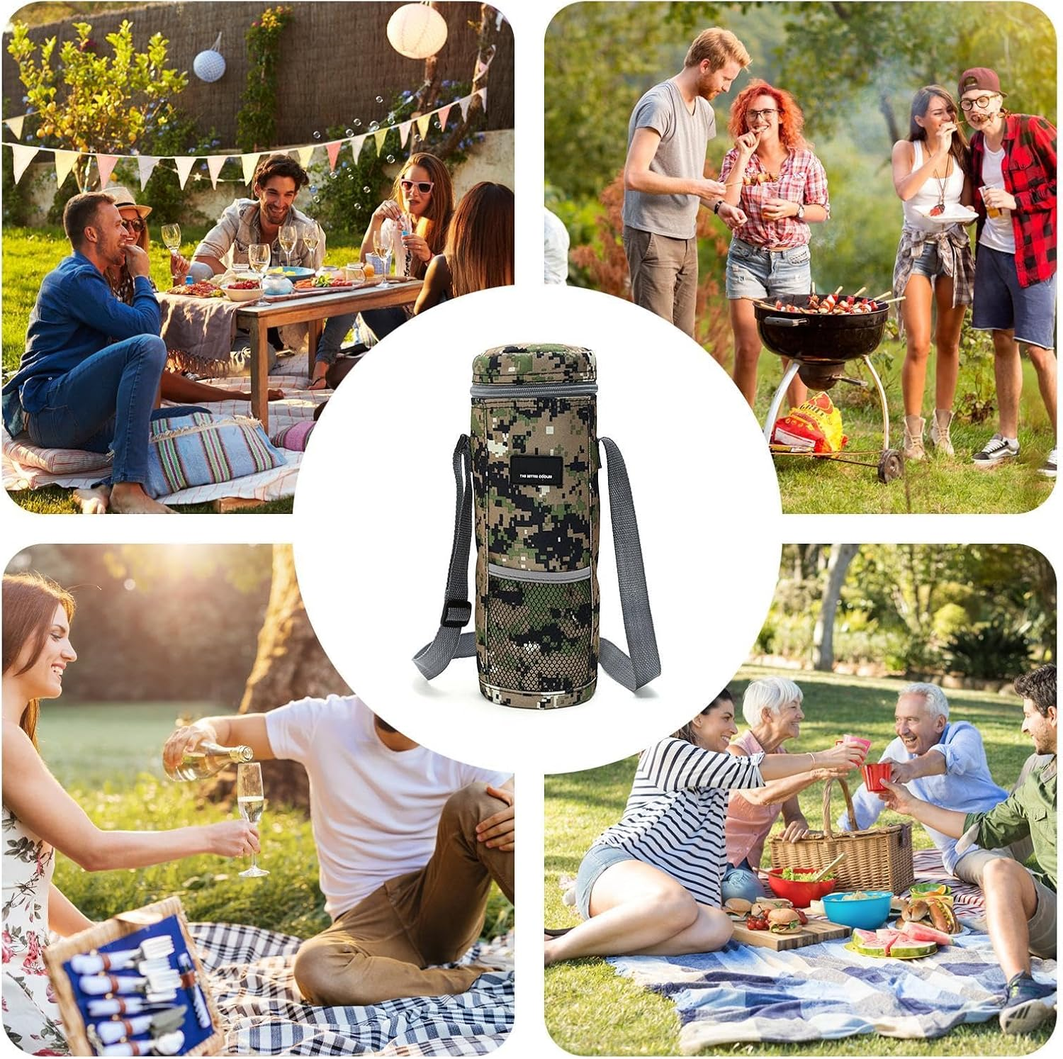 Wine Cooler Bag,Wine Tote Drink Carrier with Handle Portable Wine Bag - Wine Carrier, Thickened Foldable Camping Tote for Hiking, Camping, Work Lunches and Beach Trips, Camouflage, Refer To