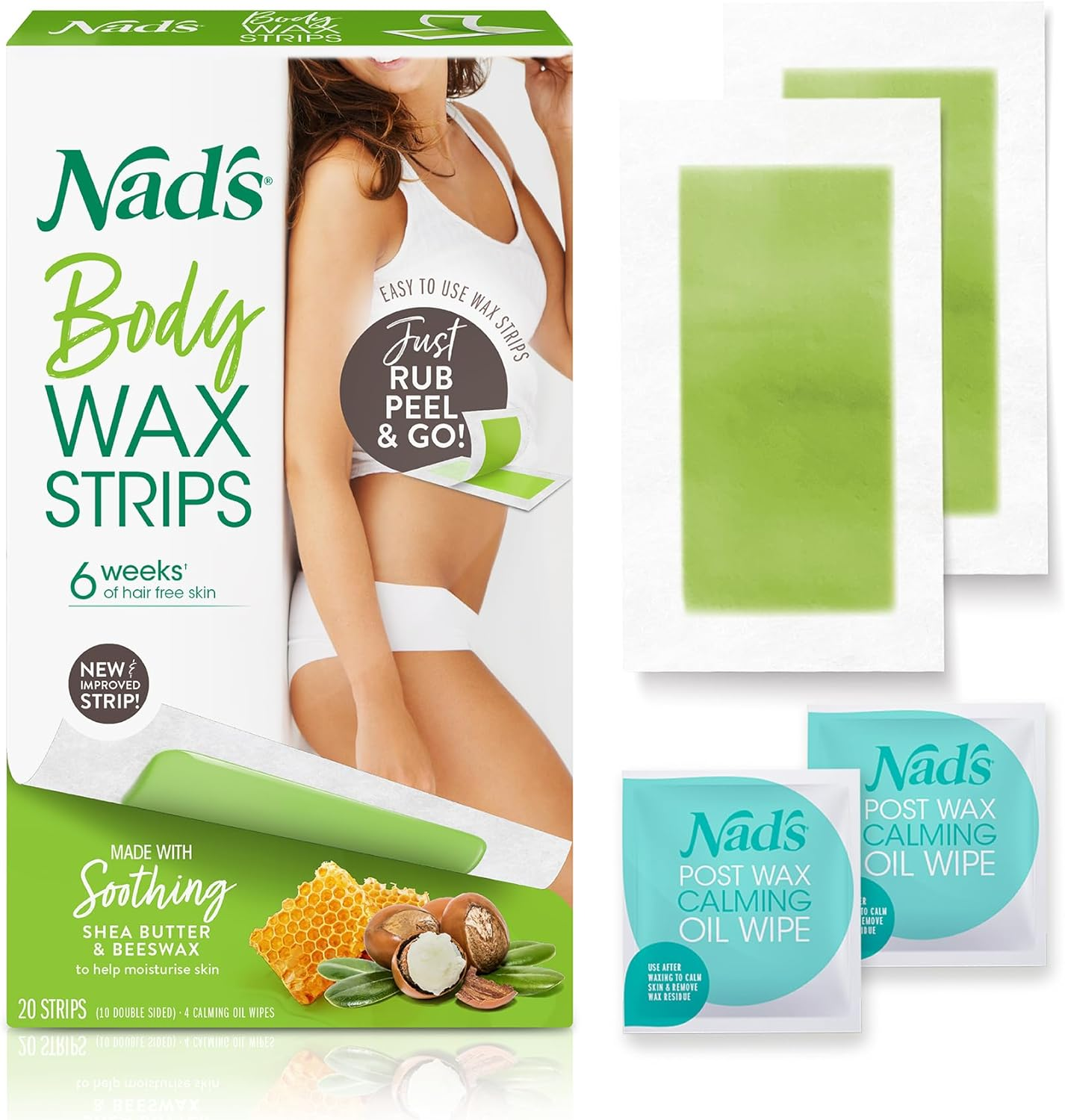 Nad'S Hair Removal Body Wax Strips for Normal Skin, Body Hair Removal, Pack of 20 image number 6