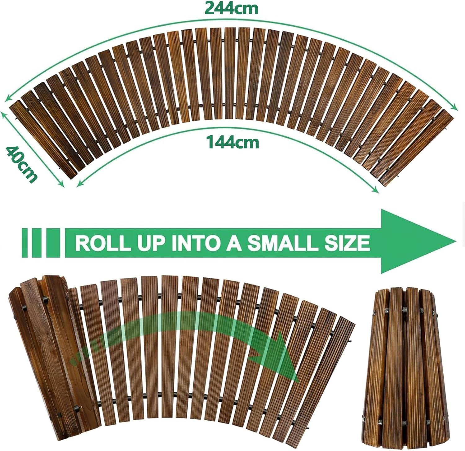 2.5M Wooden Garden Pathway, Outdoor Roll-Out Cedar Curved Walkway, Patio Path Decorative Garden Boardwalk, Weather-Resistant Roll-Up Beach Wood Road Floor, Wedding Party Pathways(Carbonizing) image number 3