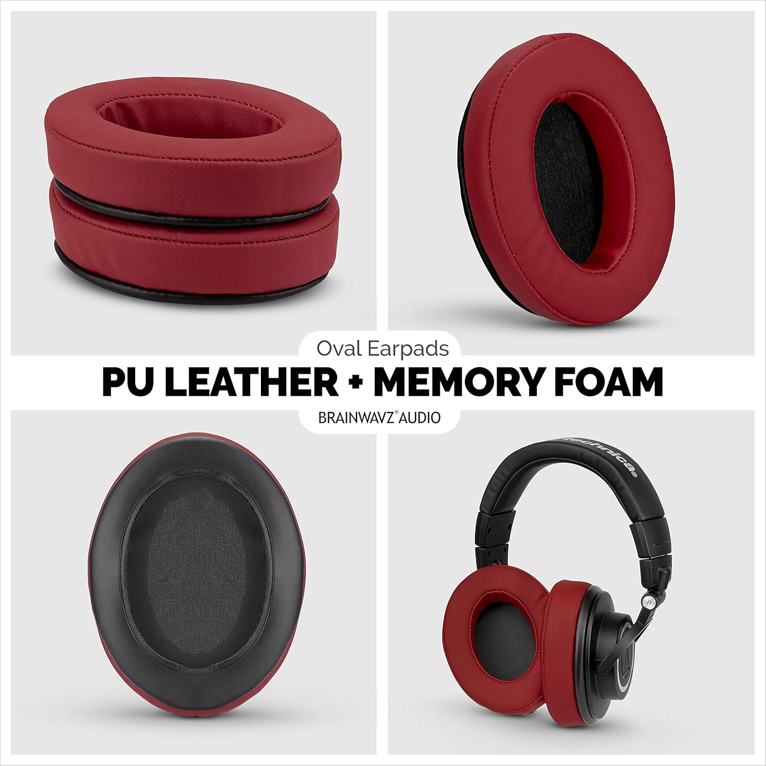 Brainwavz Ear Pads for ATH M50X, M50XBT, M40X, M30X, Hyperx, SHURE, Turtle Beach, AKG, ATH, Philips, JBL, Fostex Replacement Memory Foam Earpads & Fits Many Headphones (See List), Dark Red Oval image number 2
