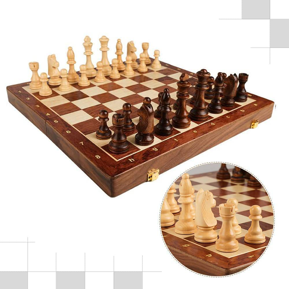 Mofish Chess Board, Chess Sets Wooden Travel Chess Set for Adults and Kids, Folding Chess Board Set with Crafted Chess Pieces Includes Extra Queens, Great Gifts for Friends (39 * 39CM) image number 1