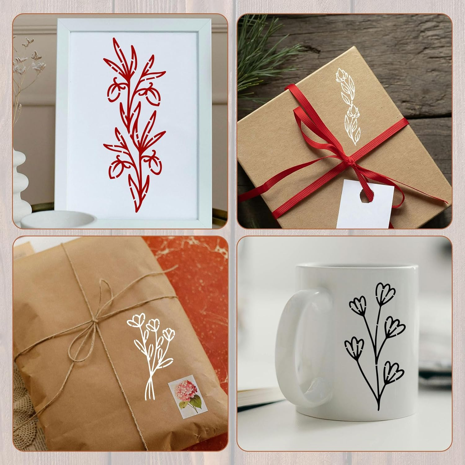 24 Pcs Flower Painting Stencils Reusable Floral Stencils Botanical Art Craft Templates Flower Leaf Stencils for Wall Painting Door Crafts Canvas Decoration image number 3