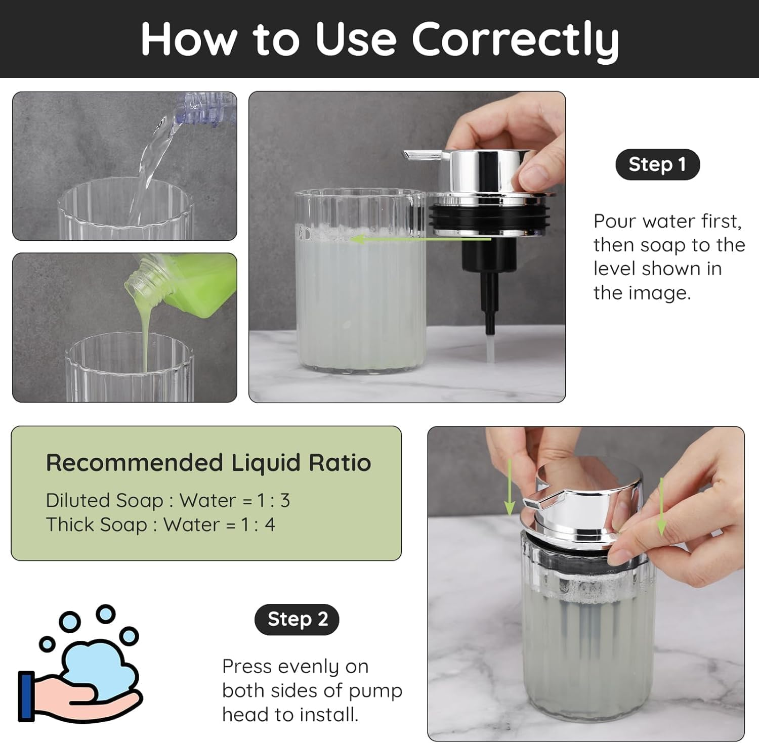 Foaming Hand Soap Dispenser Clear, Refillable Plastic Soap Dispenser Pump Bottle, 250Ml Empty Foam Soap for Bathroom Kitchen Counter Decor (Transparent Silver, One Size) image number 5